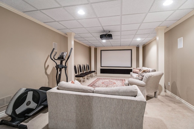 2832 Croftshire Ct, Rochester, MI 48306 - carpeted home theater featuring recessed lighting, baseboards, visible vents, and a drop ceiling
