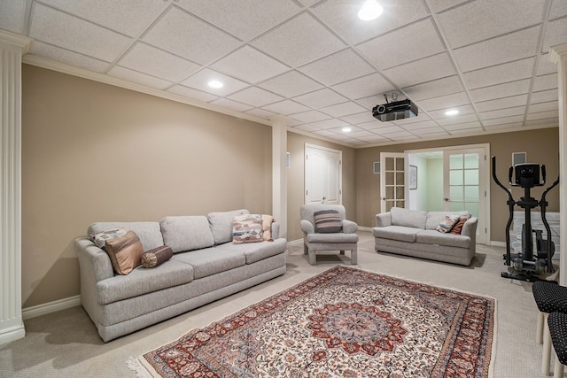 2832 Croftshire Ct, Rochester, MI 48306 - carpeted living area with baseboards, recessed lighting, and a paneled ceiling