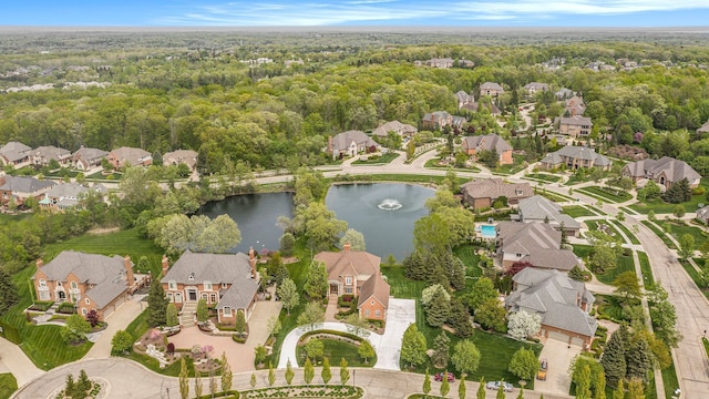 2832 Croftshire Ct, Rochester, MI 48306 - bird's eye view with a water view, a residential view, and a forest view