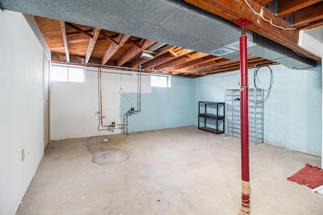 basement featuring concrete block wall