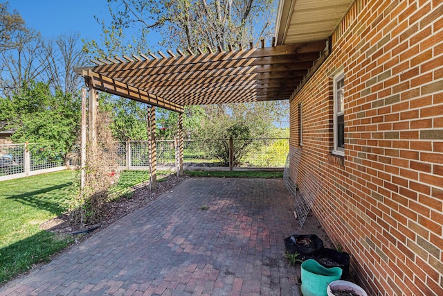 view of patio / terrace with fence and a pergola