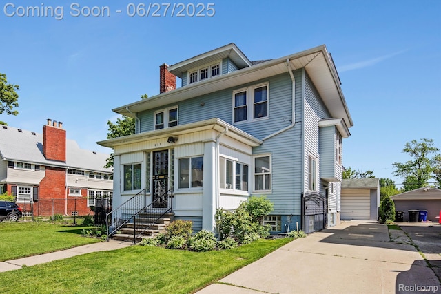 879 Lawrence St, Detroit, MI 48202 - american foursquare style home featuring a chimney and entry steps