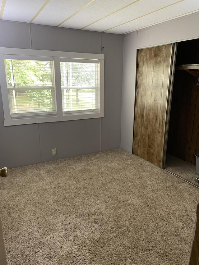 unfurnished bedroom with carpet and a closet
