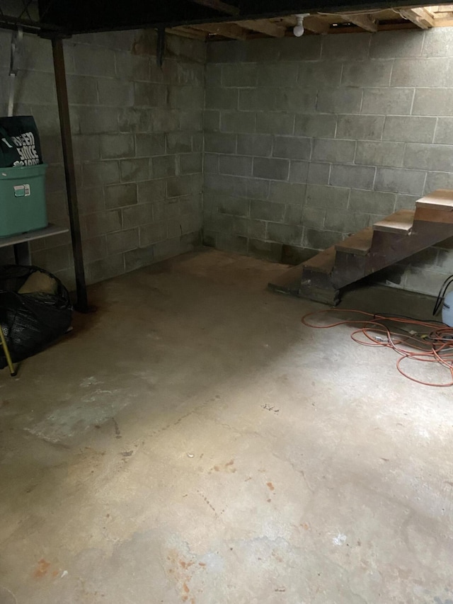 view of unfinished basement