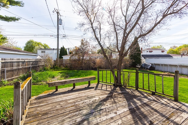 deck featuring a lawn and a fenced backyard