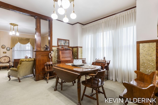 201 N Woodworth St, Corunna, MI 48817 - dining space featuring light carpet and ornamental molding