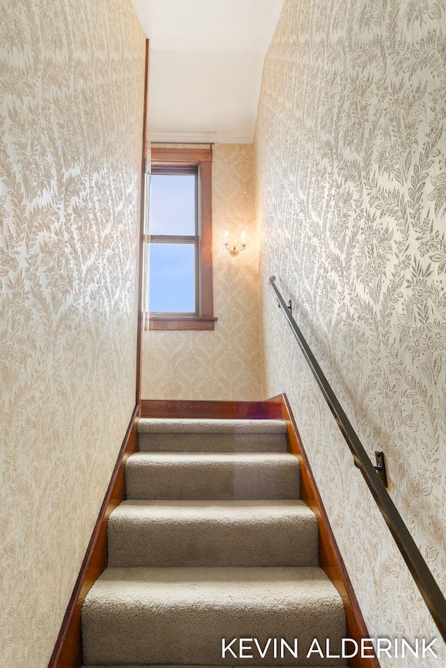 201 N Woodworth St, Corunna, MI 48817 - stairs featuring wallpapered walls