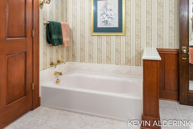 201 N Woodworth St, Corunna, MI 48817 - full bath with a garden tub, vanity, wallpapered walls, and tile patterned flooring