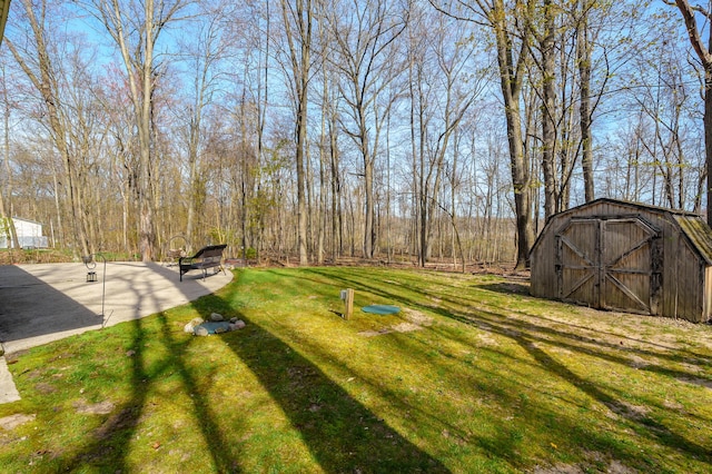 view of yard with a storage unit and an outbuilding