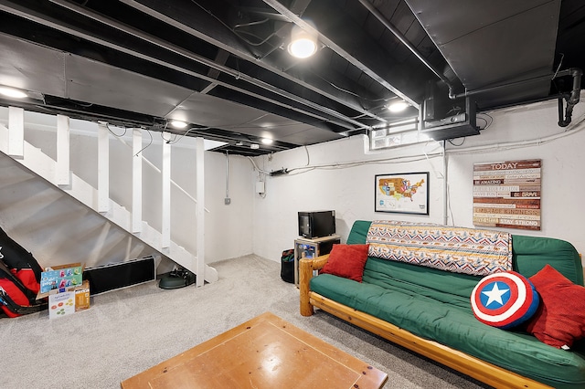 finished below grade area featuring carpet floors