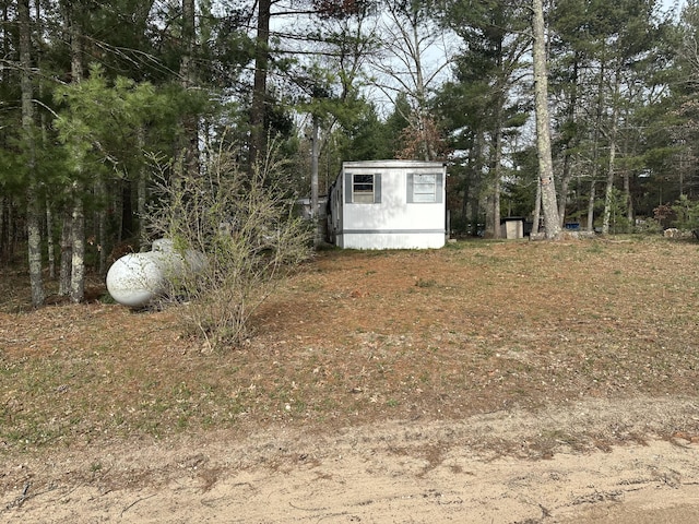 view of yard featuring an outdoor structure and a storage unit