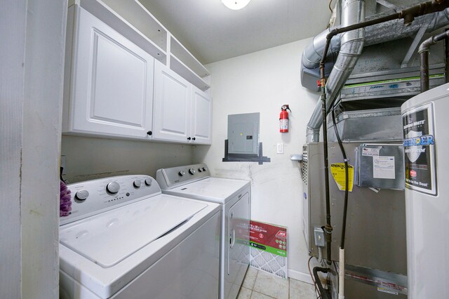 3067 Oakridge, Lake Orion, MI 48360 - washroom featuring electric panel, washer and dryer, cabinet space, heating unit, and light tile patterned floors
