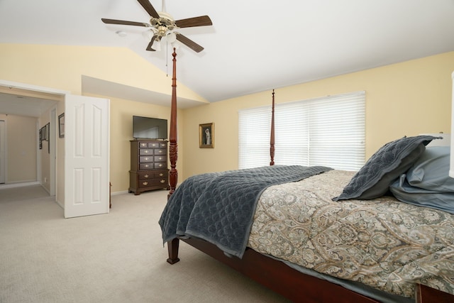 1699 Devonwood Dr, Rochester Hills, MI 48306 - bedroom with a ceiling fan, light colored carpet, and lofted ceiling