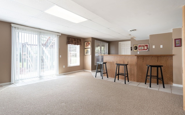 1699 Devonwood Dr, Rochester Hills, MI 48306 - bar with light tile patterned flooring, baseboards, light carpet, and a bar