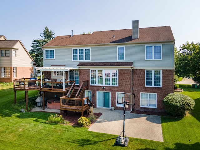 1699 Devonwood Dr, Rochester Hills, MI 48306 - rear view of property featuring a chimney, a lawn, a deck, a patio area, and a pergola