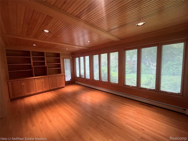 3015 E Village Ln, Port Huron, MI 48060 - unfurnished sunroom with wood ceiling, plenty of natural light, baseboard heating, wood finished floors, and recessed lighting