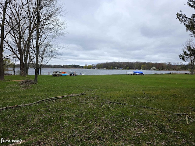 view of yard with a water view