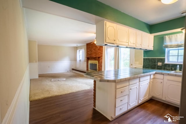 3336 Springdale St, Lambertville, MI 48144 - kitchen featuring white cabinets, tile counters, and a healthy amount of sunlight