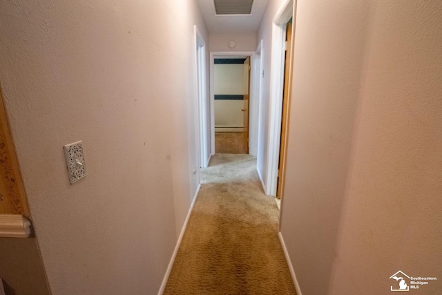 3336 Springdale St, Lambertville, MI 48144 - hall featuring baseboards, light carpet, and visible vents
