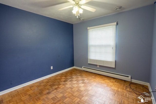 3336 Springdale St, Lambertville, MI 48144 - empty room featuring baseboards, a baseboard radiator, and ceiling fan