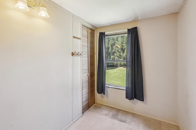 unfurnished room with light colored carpet