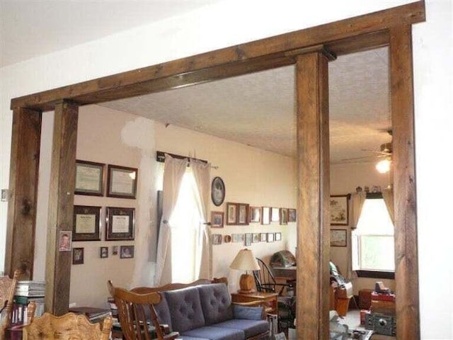living room with a ceiling fan