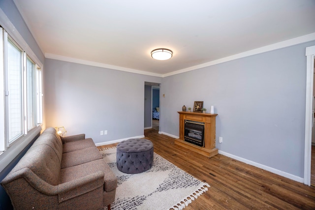 137 W Sheffield Ave, Pontiac, MI 48340 - living room featuring plenty of natural light, baseboards, a fireplace with raised hearth, and wood finished floors