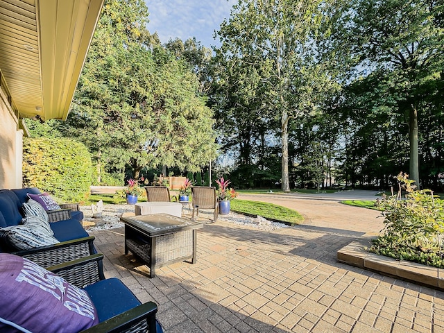 17477 Iris Cir, Clinton Township, MI 48036 - view of patio with view of wooded area and an outdoor hangout area