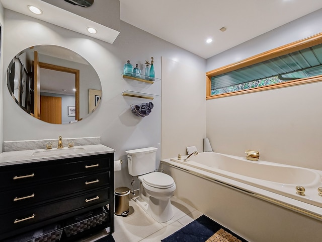 17477 Iris Cir, Clinton Township, MI 48036 - full bath with a bathtub, vanity, tile patterned flooring, toilet, and recessed lighting