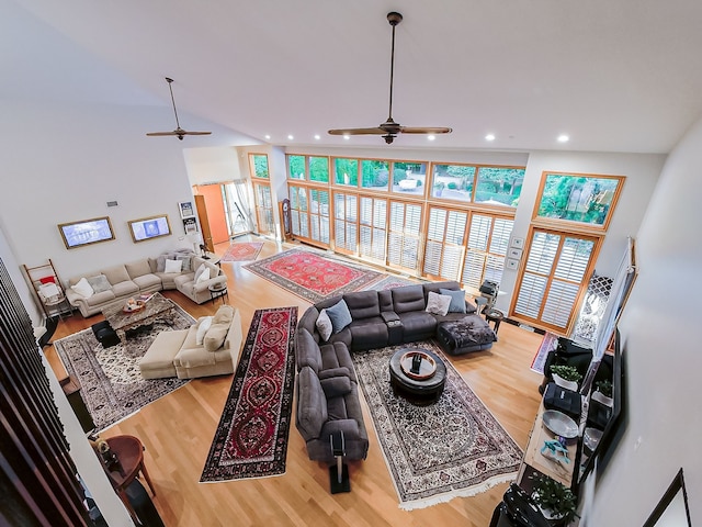 17477 Iris Cir, Clinton Township, MI 48036 - living room featuring ceiling fan, wood finished floors, and recessed lighting