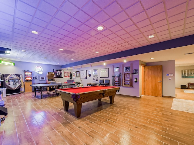 17477 Iris Cir, Clinton Township, MI 48036 - recreation room featuring pool table, light wood-type flooring, and recessed lighting
