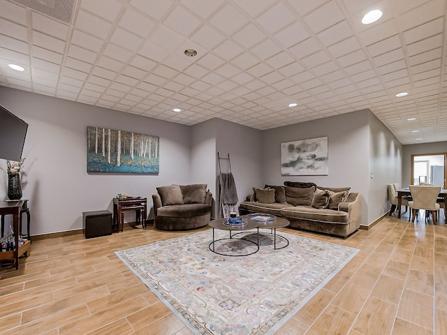 17477 Iris Cir, Clinton Township, MI 48036 - living room with light wood finished floors, baseboards, and recessed lighting