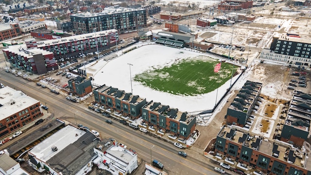 birds eye view of property featuring a city view
