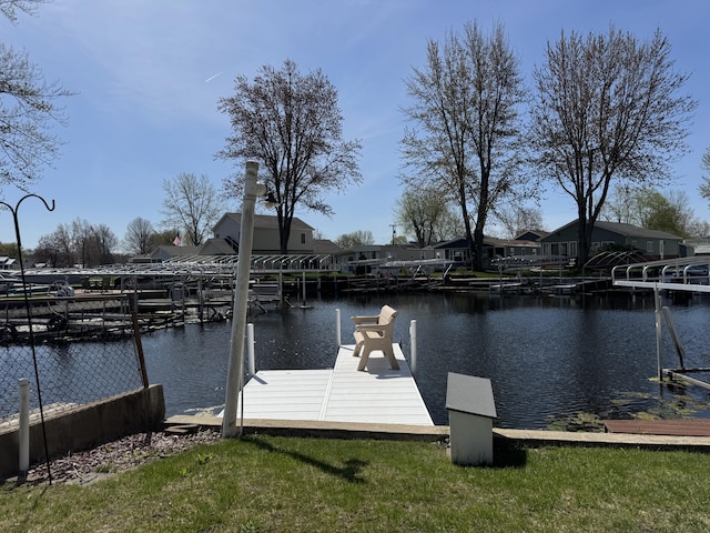 view of dock with a water view