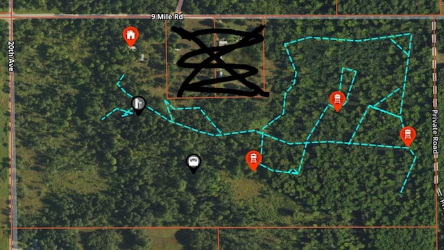 1837 9 Mile Rd, Sears, MI 49679 - map / location featuring property boundaries highlighted