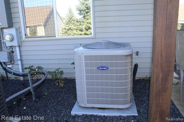 exterior details with central air condition unit and electric meter