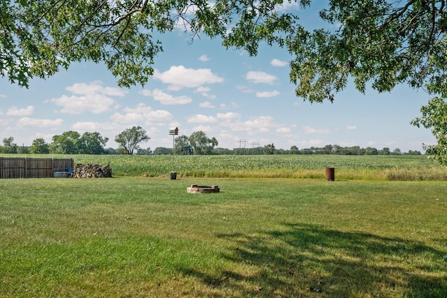 view of yard featuring fence and a rural view