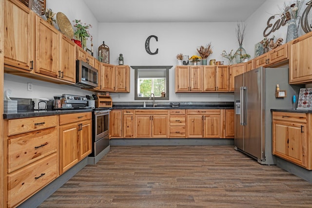 kitchen featuring a sink, dark countertops, and stainless steel appliances
