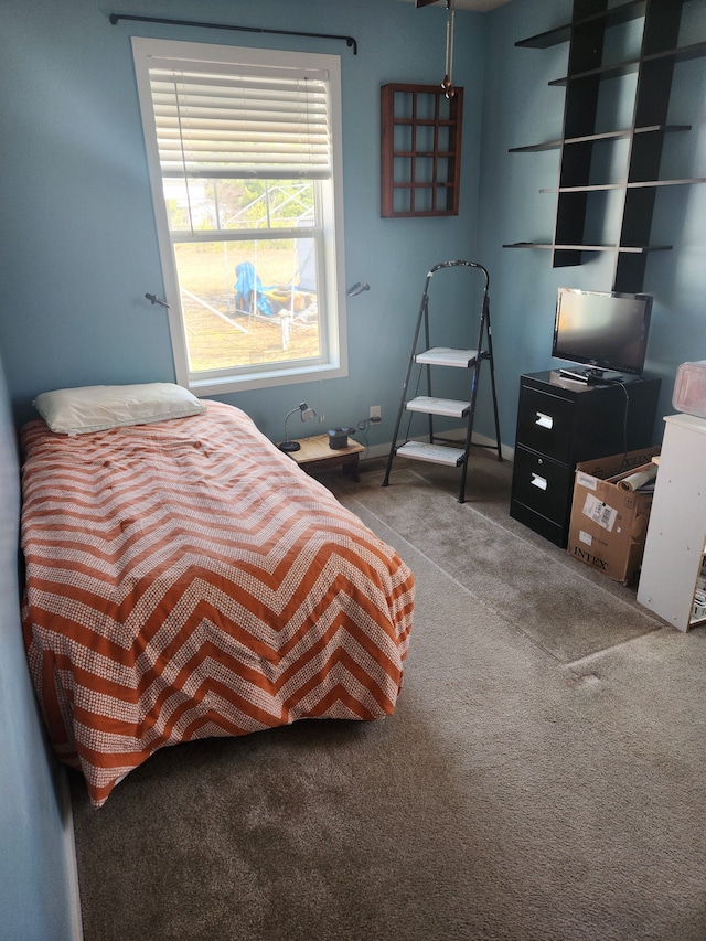 bedroom with baseboards and carpet