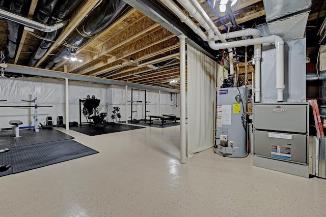 unfinished basement with water heater