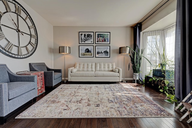 living area featuring baseboards and wood finished floors
