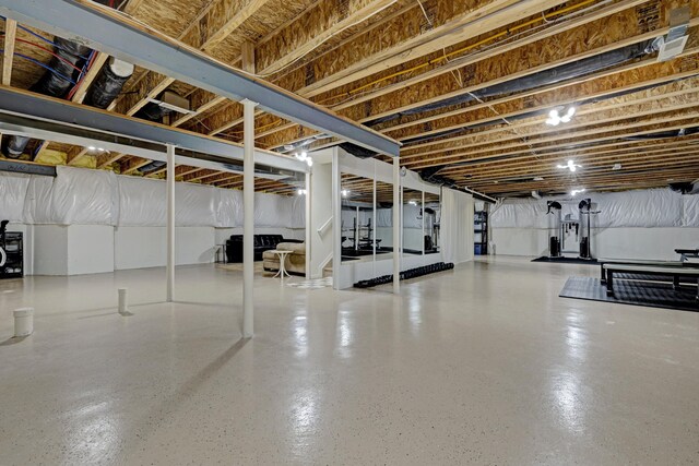 view of unfinished basement