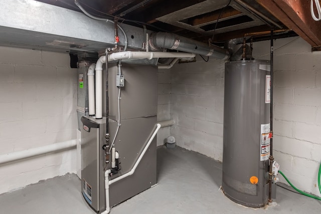 utilities featuring heating unit and gas water heater