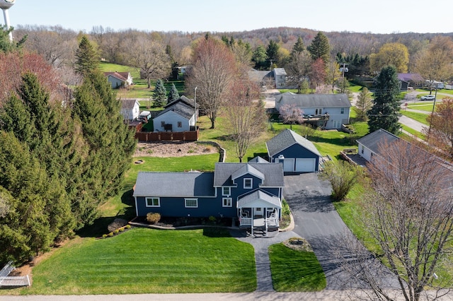aerial view with a residential view and a forest view