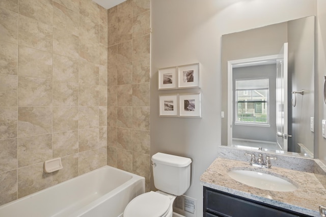 full bathroom featuring tub / shower combination, vanity, toilet, and visible vents