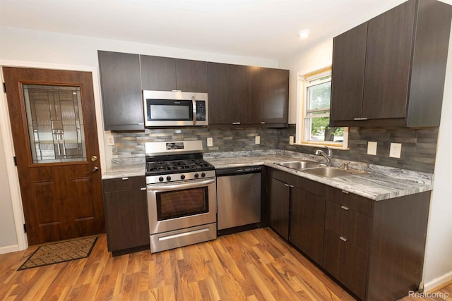 968 N Wilder Rd, Lapeer, MI 48446 - kitchen featuring appliances with stainless steel finishes, a sink, dark brown cabinets, and light wood-style floors