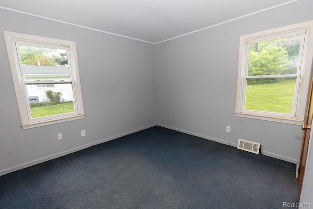 968 N Wilder Rd, Lapeer, MI 48446 - spare room featuring dark carpet, baseboards, and crown molding