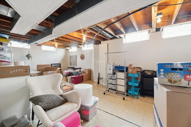 below grade area featuring tile patterned floors