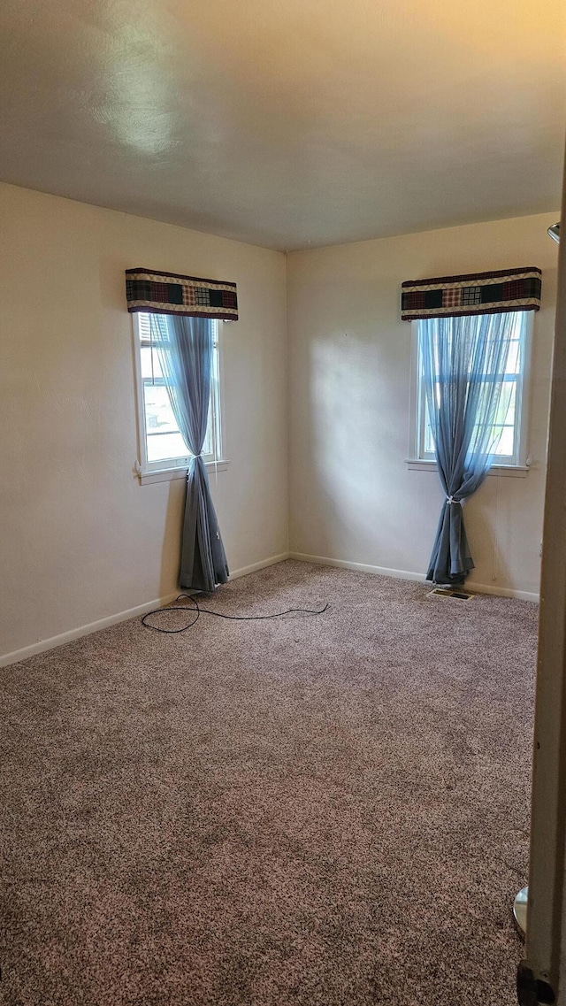 empty room with plenty of natural light, carpet, and baseboards