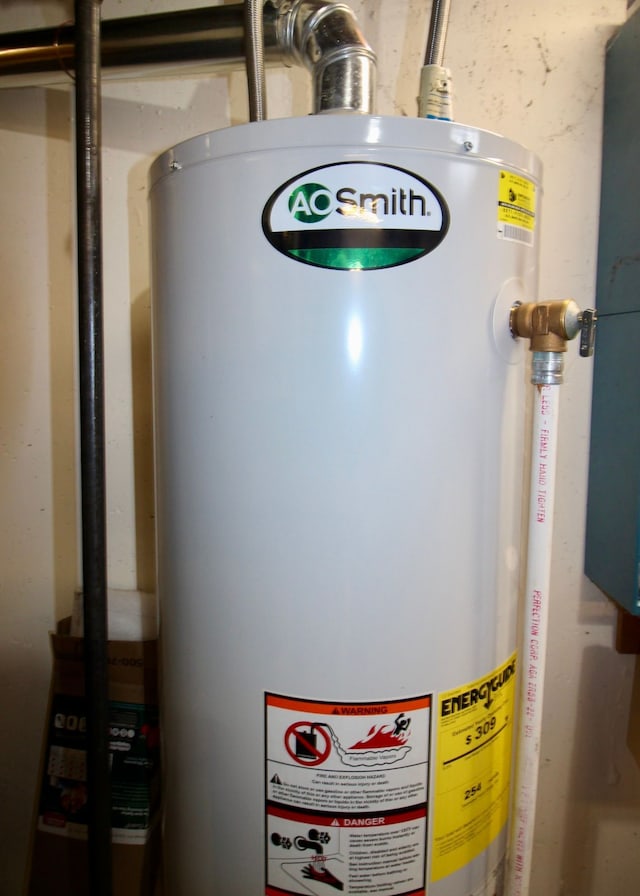 utility room featuring water heater